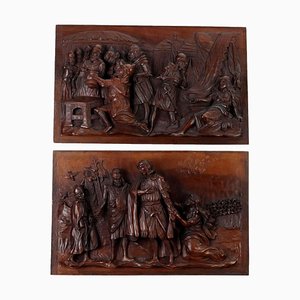 Walnut Carved Panels, Set of 2