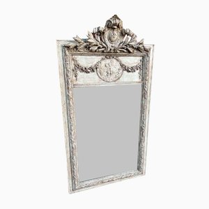 Antique French Carved Wood and Gesso Painted Mirror