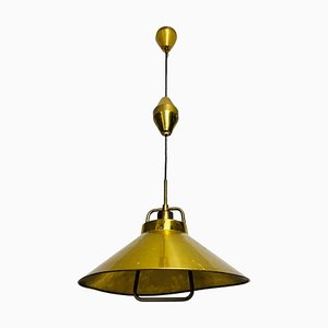 Golden Brass Pendant Lamp attributed to Fritzschlägel for Lyfa, 1970s