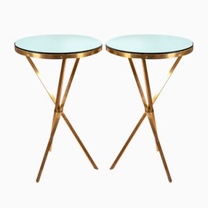 Mesa auxiliar Gueridon italiana de latón, años 60. Juego de 2