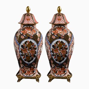 Vases Potiche en Céramique avec Socles en Métal, Chine, 1990, Set de 2