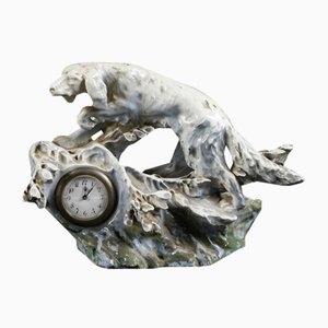 Art Deco Ceramic Dog Statue with Clock, Italy, 1900s