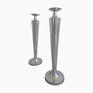 Large Cast Aluminum Candlestick Holders, 1980s, Set of 2