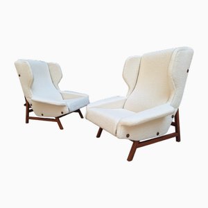 Vintage Modell 880 Armlehnstuhl aus Orangefarbenem Stoff von Gianfranco Frattini für Cassina, 1950er, 2er Set