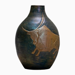 Vase avec Bull Relief par Antonio Casadei, Rome, 1960s