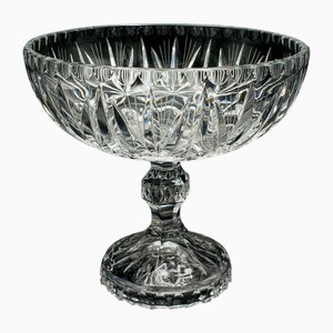 Vintage English Cut Glass Crystal Footed Grape Bowl, 1950s