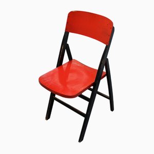 Red and Black Folding Wooden Chairs attributed to Egon Eiermann, Set of 4