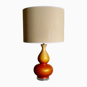 Iridescent Ceramic Table Lamp with Linen Shade, 1960s