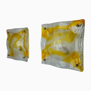 Lámparas de pared de Murano naranja de Mazzega, Italia, años 70. Juego de 2