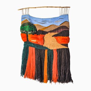 Textured Macrame Wall Tapestry with Catalan Landscape, Spain, 1970s