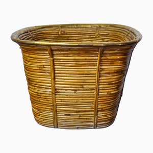 Rattan and Brass Basket, Italy, 1970s