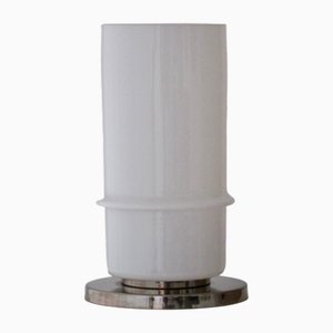 Large White Opaline Sculptural Tub Table Lamp with Nickel Base, 1960s