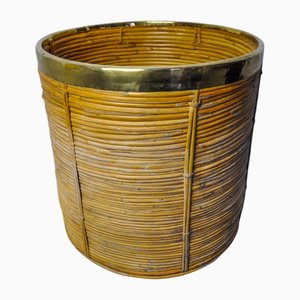Panier en Rotin et Laiton, Italie, 1970s