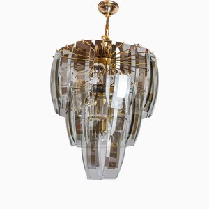 Lustre à 3 Niveaux Noir en Verre de Murano de Veca, Italie, 1970