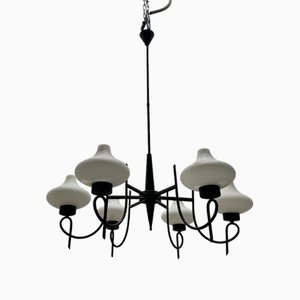 Lampadario in bronzo opalino, Italia, anni '50