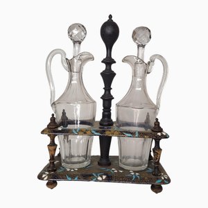 Pot à Huile et Vinaigrette en Faïence, Gien, 19ème Siècle, Set de 3