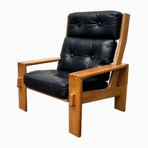 Mid-Century Model Bonanza Highback Leather Lounge Armchair by Esko Pajamies for Asko, Finland, 1960s