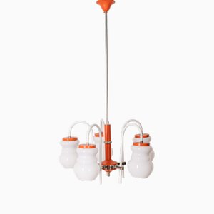 Vintage Chandelier in Orange Metal and Glass, 1970s
