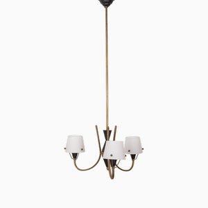 Lampadario vintage a tre luci in vetro, Italia, anni '50