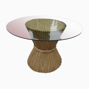MC Guire Bamboo Rattan and Glass Dining Table, 1970s
