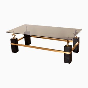 Mesa vintage de vidrio y latón de Maison Charles, años 70