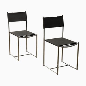 Chaises de Salle à Manger en Cuir et Métal Chromé de Alias, Italie, 1980s, Set de 2