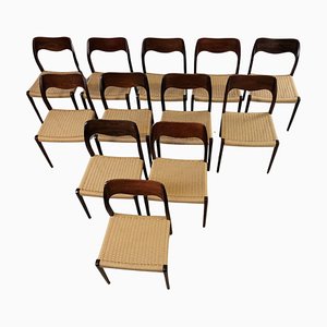 Fully Restored Rosewood Dining Chairs with Papercord by Niels Otto Møller for J.L. Møllers, 1960s, Set of 12