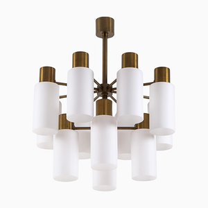 Kronleuchter aus Messing mit Opalglasschirmen von Hans-Agne Jakobsson, 1960er, 2er Set