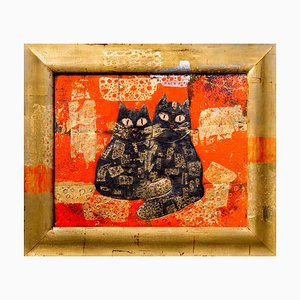 Dina Dubina, Cats Love, Enamel & Copper, 2017, Framed