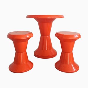 Space Age Patio Set aus Orangefarbenem Kunststoff, 1970er, 3 . Set
