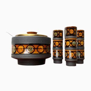 Mid-Century Brutalist West German Pottery WGP Punch Bowl and Cups from Dümler & Breiden, 1960s, Set of 10