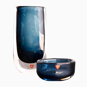 Skandinavische Vintage Glasvasen von Nils Landberg für Orrefors, 1960er, 2er Set