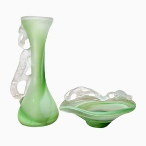Französische Vintage Glas Karaffe & Schale, 1970er, 2er Set