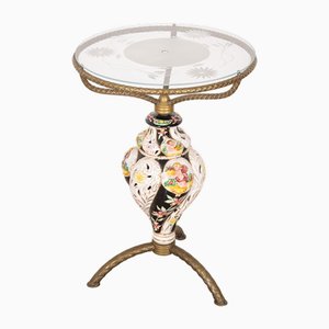 Italienischer Vintage Tisch aus Porzellan & verziertem Glas, 1950er