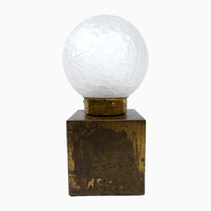 Brass-Plated Table Lamp with Handmade Glass Shade, Hungary, 1970s