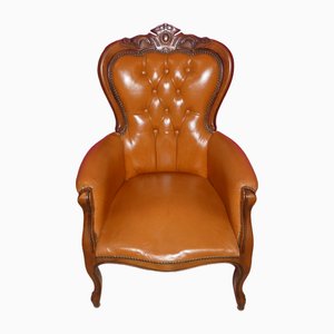Chippendale Chesterfield Armchair in Caramel Leather, 1960s