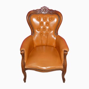 Fauteuil Chesterfield Chippendale en Cuir Caramel, 1960s