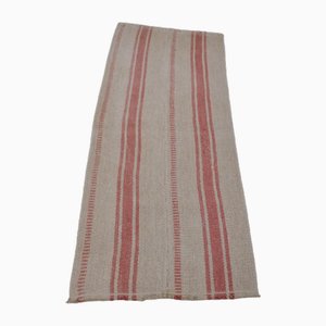 Turkish Neatural Striped Hemp Runner Rug, 1960s