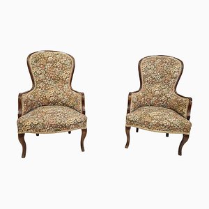 Set of Wooden Armchairs with Floral Fabric