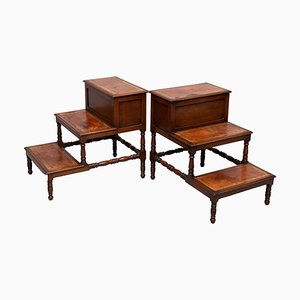 Mahogany and Leather Library Steps, England, 1930, Set of 2