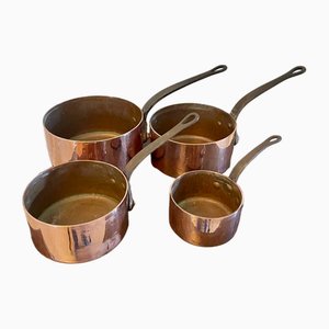 Casseroles Antiques 19ème Siècle en Cuivre, France, 1860, Set de 4