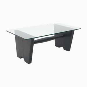 Coffee Table with Glass Top and Black Stained Wood Structure, 1930s