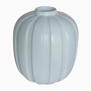 Modernist White Earthenware Vase by Vicke Lindstrand for Upsala Ekeby, Sweden, 1930s