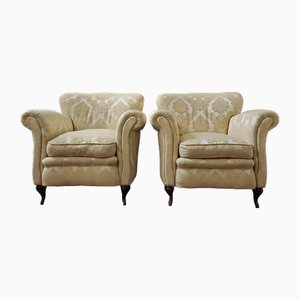 Set of Mid-Century Italian Armchairs in Damask Fabric