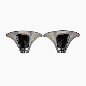 Italian Designer Trumpet Shaped Chrome Wall Lights, 1970s, Set of 2