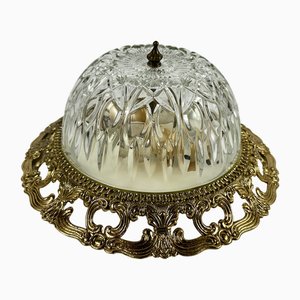 Vintage Flush Mount Glass Light Fixture with Bronze Trim