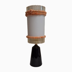Petite Lampe de Bureau Vintage avec Socle en Céramique Noire et Abat-jour Raffiné en Plastique Blanc de Lamplove, 1970s