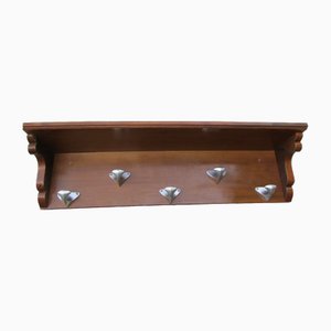 Perchero de pared de madera y aluminio, años 80
