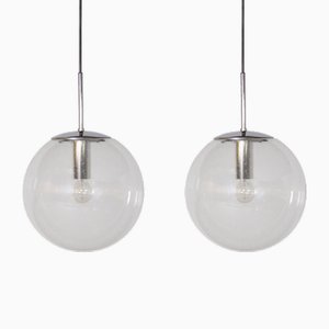 Globe Handblown Bubble Ceiling Pendant Lamp from Glashütte Limburg, 1960s, Set of 2