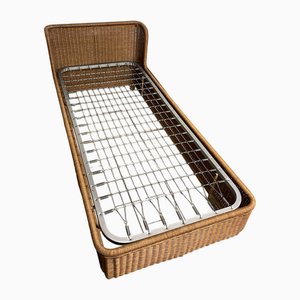 Single Beds with Rattan Bedside Table, 1980s, Set of 3